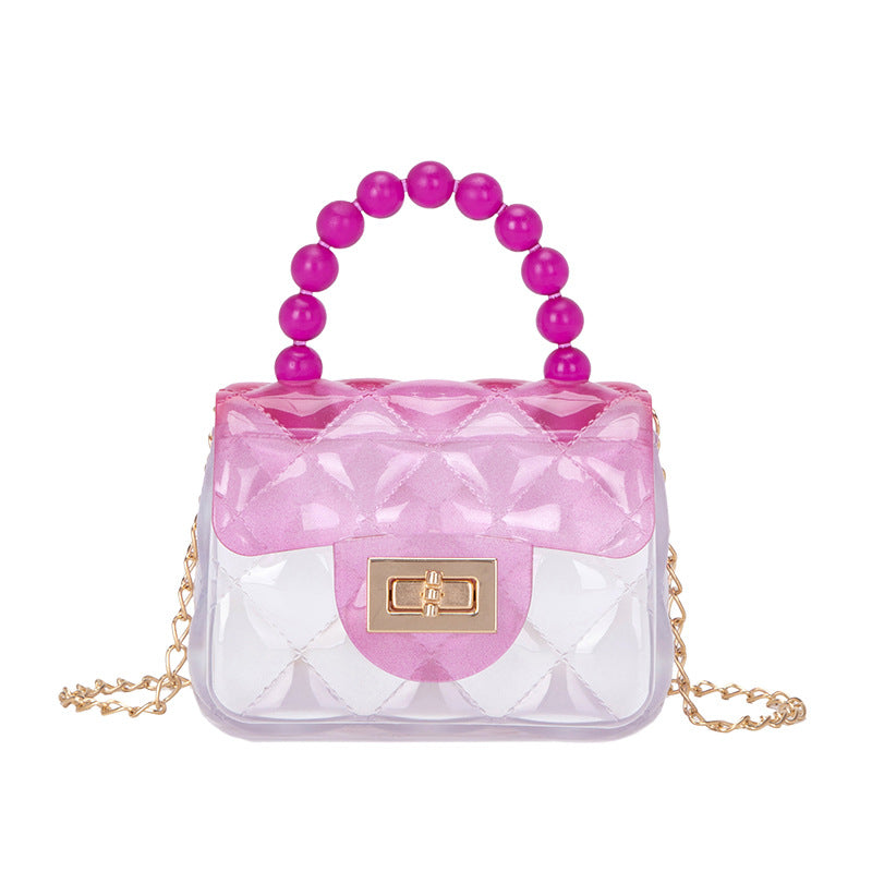 Transparent Shoulder Crossbody Bag Gradient Color Fashion Jelly Purse Small Handbag with Beads Tote Handle Transparent Shoulder Crossbody Bag Gradient Color Fashion Jelly Purse Small Handbag with Beads Tote Handle